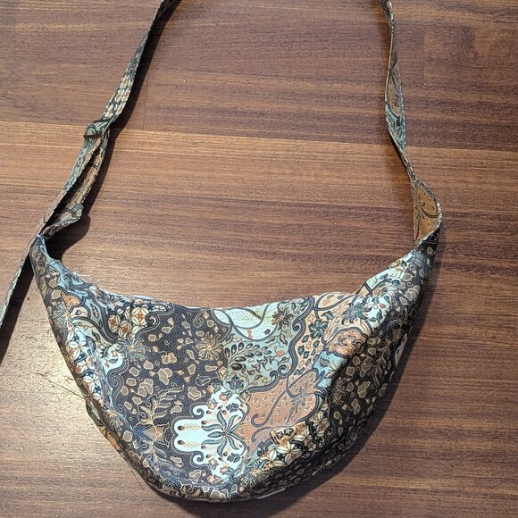 HOMEMADE CROSSBODY BAG-BEAUTIFUL EXOTIC FABRIC-BROWNS/TANS/SAGE-UNUSED - Picture 1 of 11